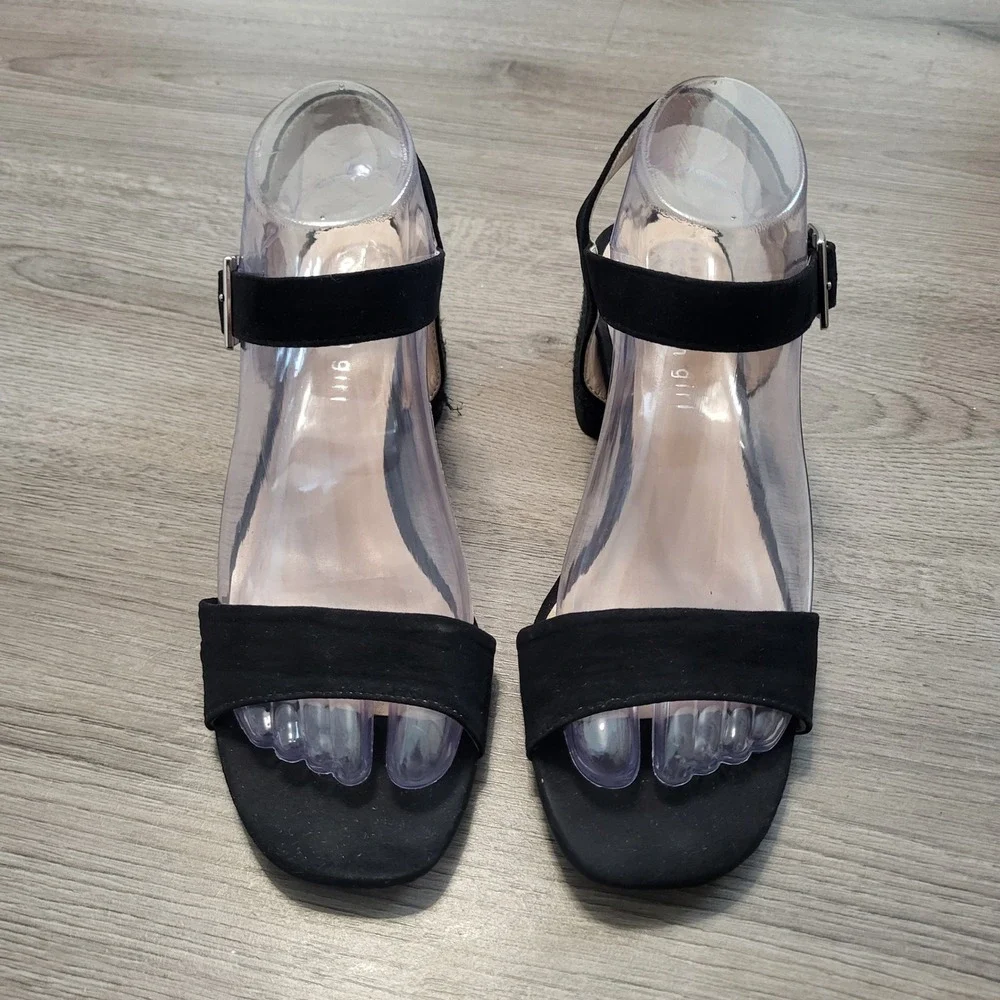Madden Girl Marlyy Black Block Heel Espadrille Sandal Buckle Low Heel Women 7.5